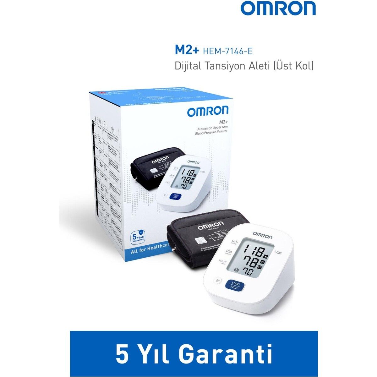 Omron M2+ 30 Ölçüm Hafızalı Geniş Manşetli Üst Koldan Ölçer Dijital Tansiyon Aleti HEM-7146-E