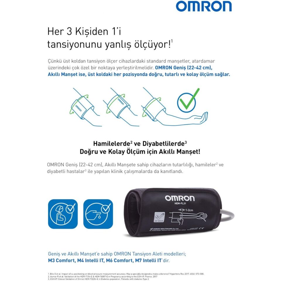 Omron M2+ 30 Ölçüm Hafızalı Geniş Manşetli Üst Koldan Ölçer Dijital Tansiyon Aleti HEM-7146-E