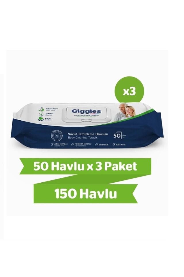 Gigless Vücut Temizleme Havlusu 50'li 3 Paket 150 Havlu