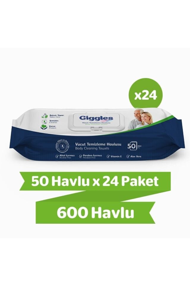 Giggles Vücut Temizleme Havlusu 50'li 24 Paket 1200 Havlu