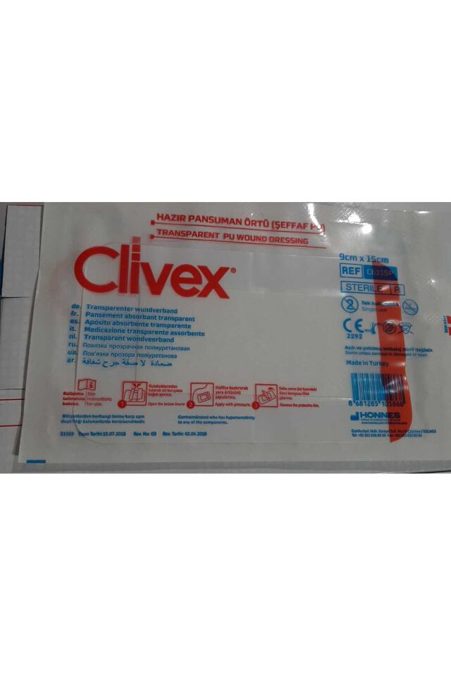 Clivex 9x15 cm Şeffaf Pu Hazır Pansuman Örtüsü 10 Adet