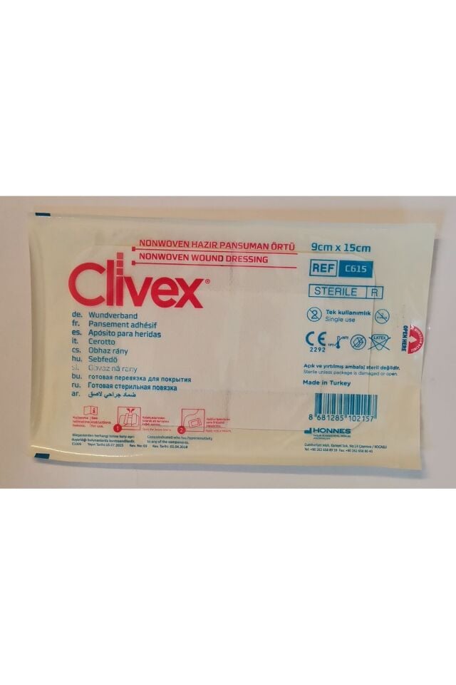 Clivex 9x15 cm Steril Hazır Pansuman Yara Örtüsü 25 Adet Non Woven
