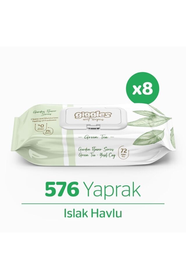 Giggles Yeşilçay kokulu Islak Mendil - Islak Havlu 576 Mendil