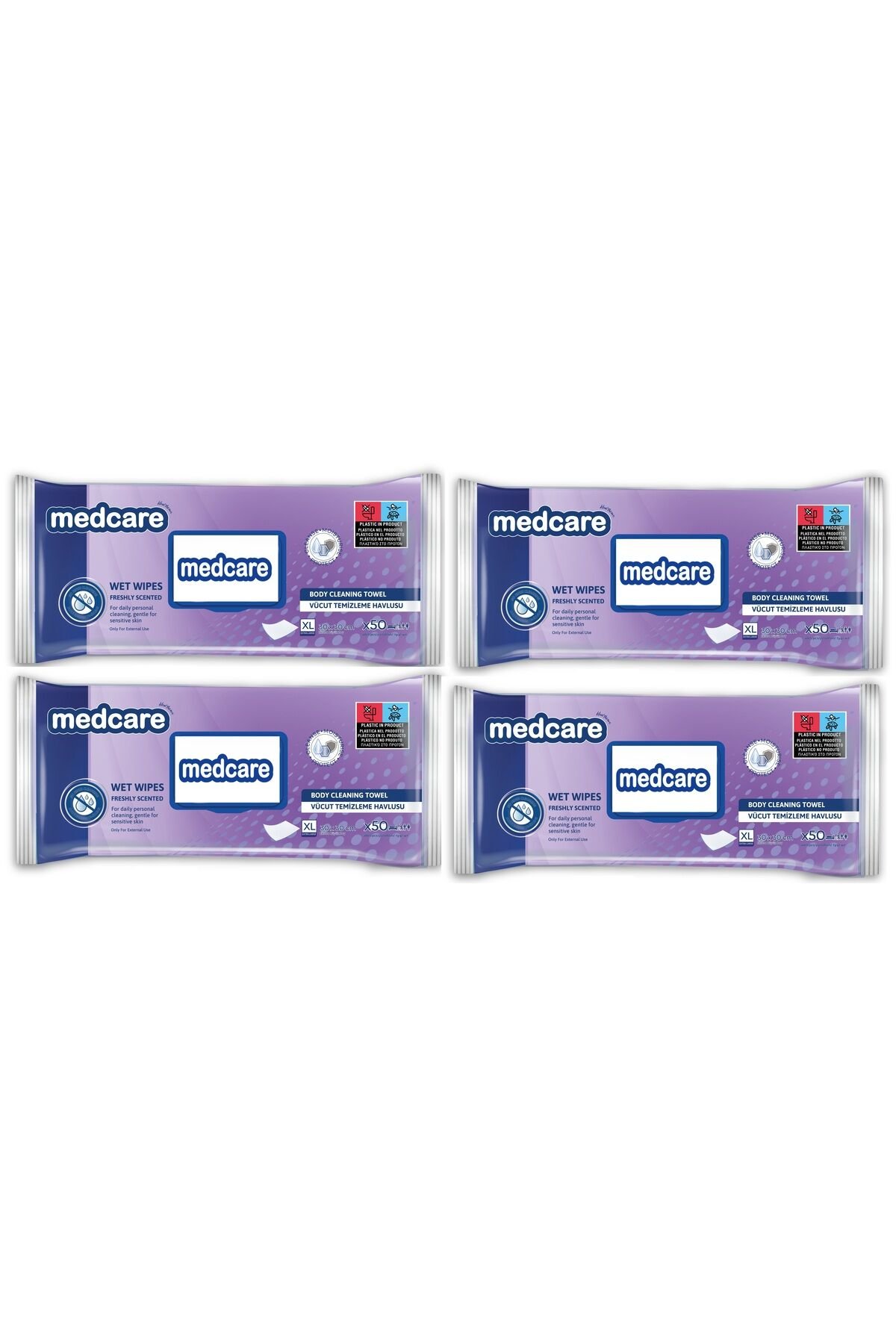 Medcare XLarge Boy Vücut ve Perine Temizleme Havlusu 30cm*30cm Ekstra Kalın 50 lik 4 Paket
