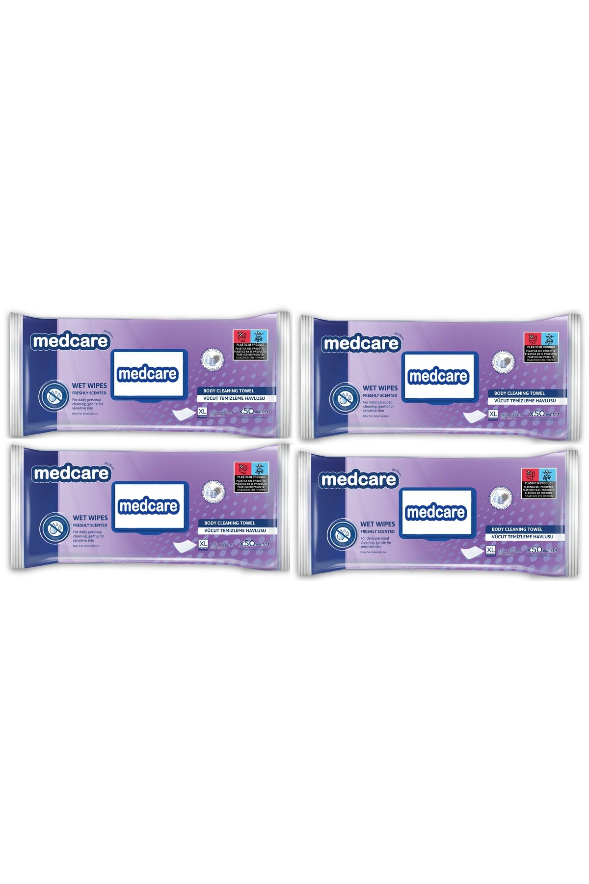 Medcare XLarge Boy Vücut ve Perine Temizleme Havlusu 30cm*30cm Ekstra Kalın 50 lik 4 Paket