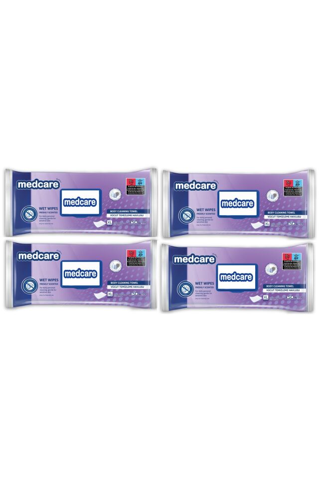 Medcare XLarge Boy Vücut ve Perine Temizleme Havlusu 30cm*30cm Ekstra Kalın 50 lik 4 Paket