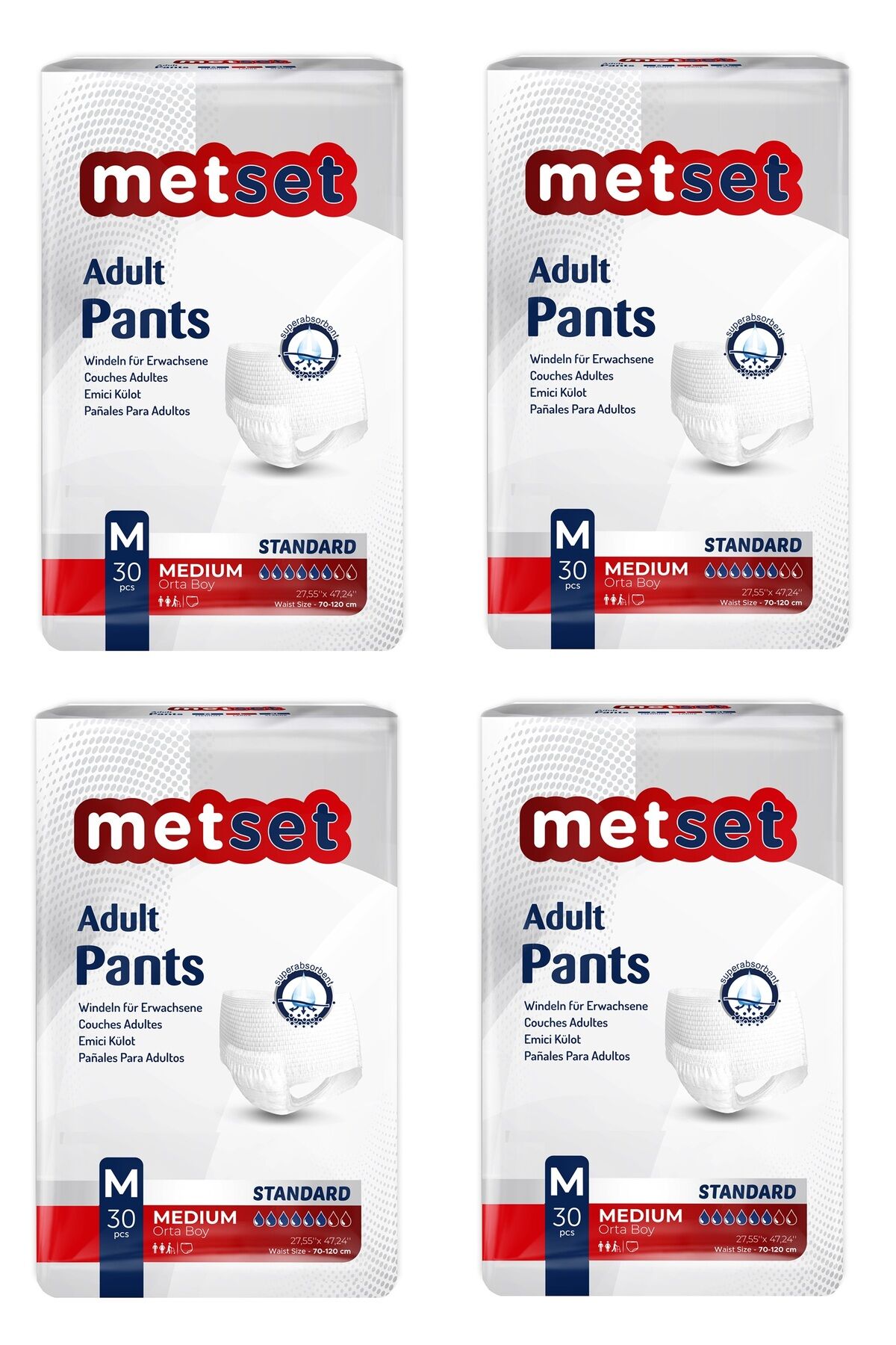 Metset Emici Külot Medium Orta Boy 30 Luk 4 Paket 120 Adet