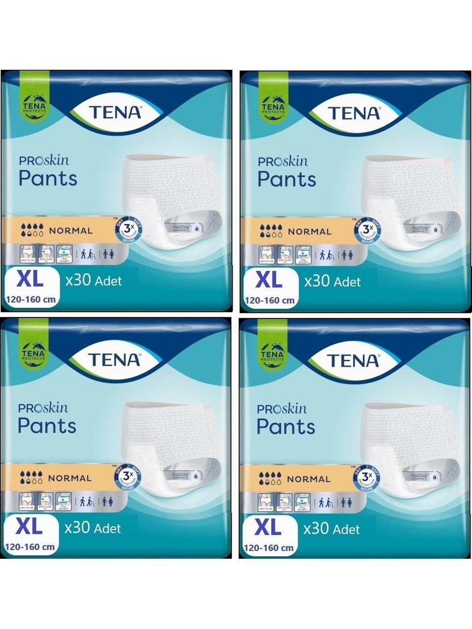Tena ProSkin Pants Normal Emici Külot, En Büyük Boy (XL), 5.5 Damla, 30’lu 4 Paket 120 Adet
