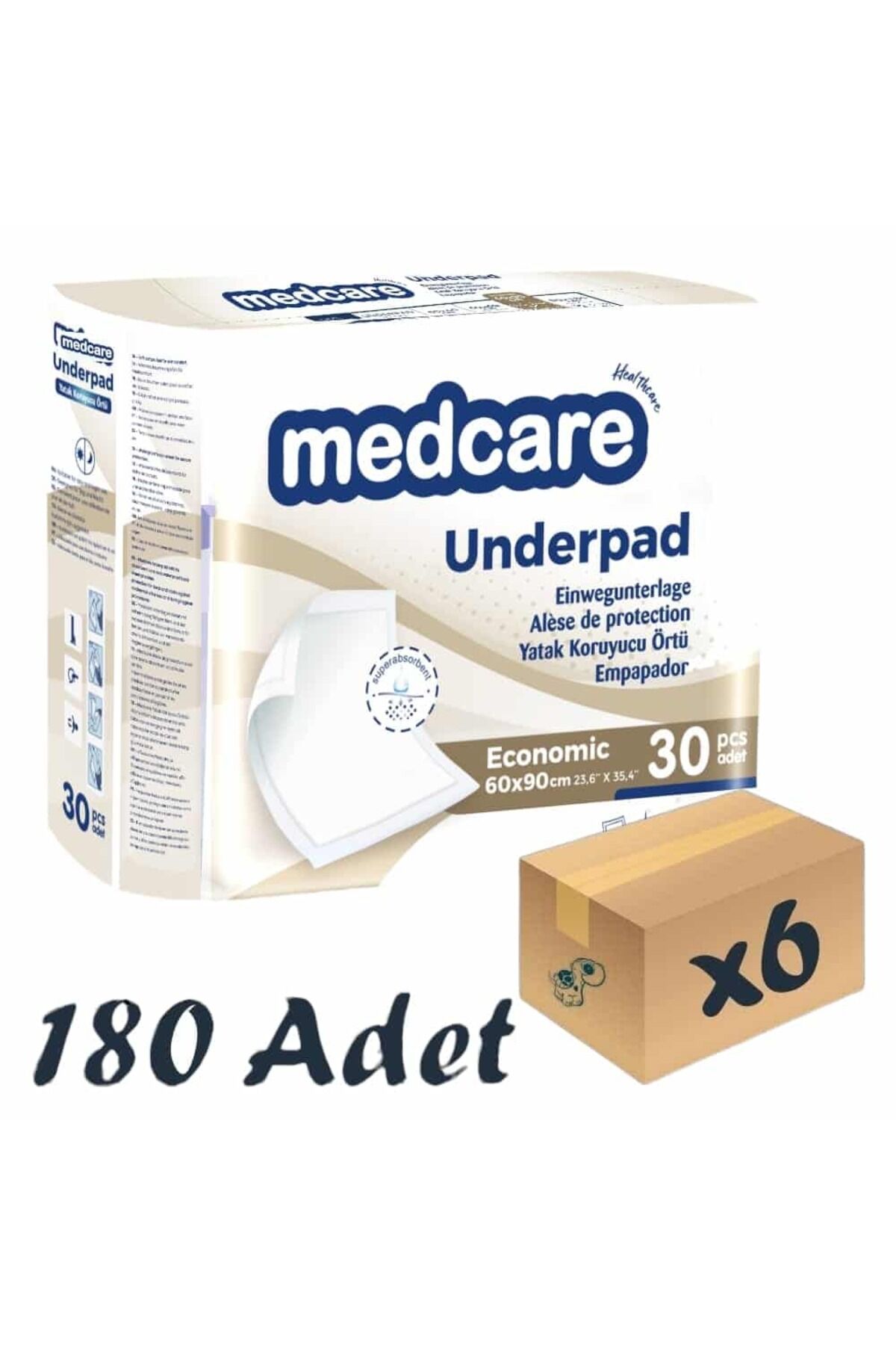 Medcare Ekonomik Yatak Koruyucu Örtü 60x90cm 30'lu 6 Paket 180 Adet (Bej)