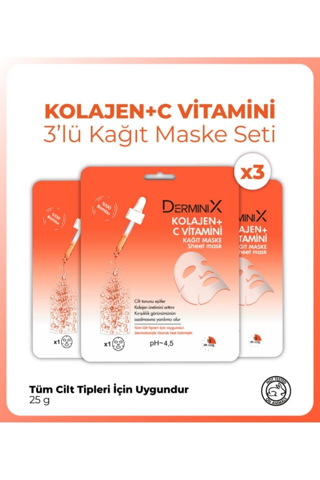Derminix Kolajen C Vitamini Leke Karşıtı Yüz Kağıt Maskesi 3'lü