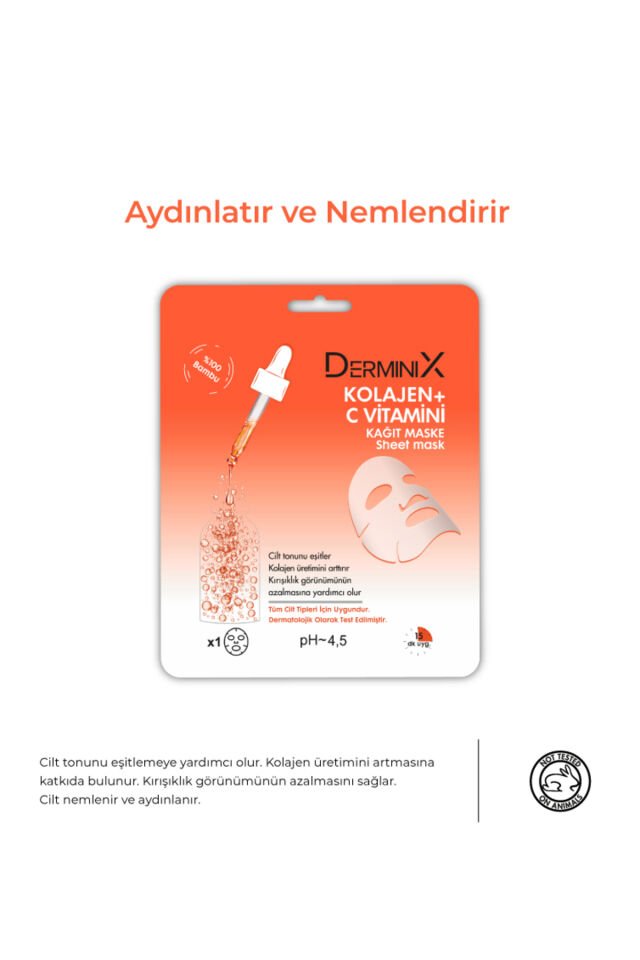 Derminix Kolajen C Vitamini Leke Karşıtı Yüz Kağıt Maskesi 3'lü