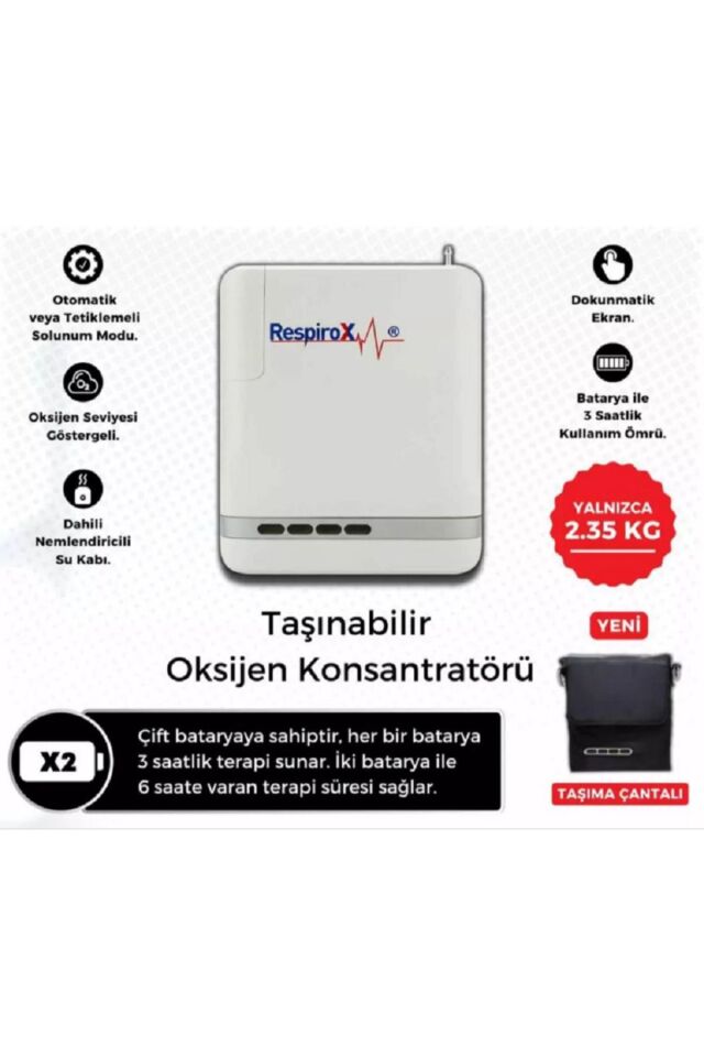 Respirox Jlo-190i Taşınabilir Respirox JLO-190I Çift Bataryalı Taşınabilir Oksijen KonsantratörüKonsantratörü (Taşıma Çantalı ve Yedek Bataryalı)
