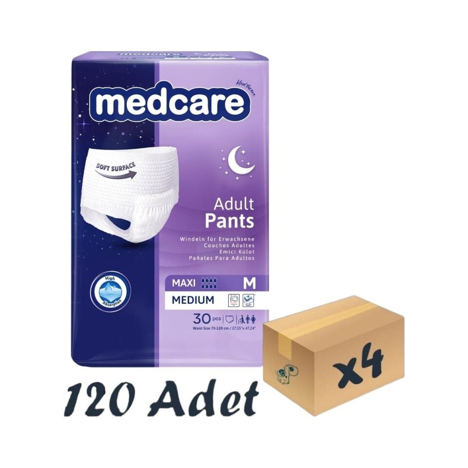 Maxi Emici Külot - Yetişkin Hasta Bezi - Medium Beden - 8 Damla - 30'lu Paket x 4 Adet