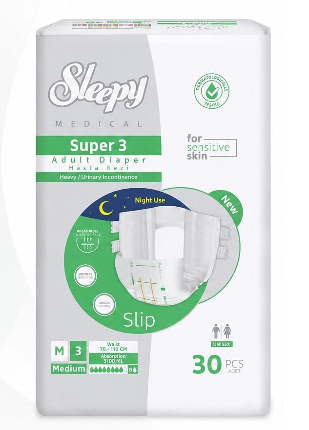 Sleepy Süper3 Belbantlı Hasta Bezi M Beden 3 Paket 90 Adet