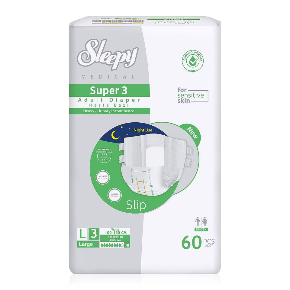 Sleepy Süper3 Belbantlı Hasta Bezi L Beden 2 Paket 60 Adet