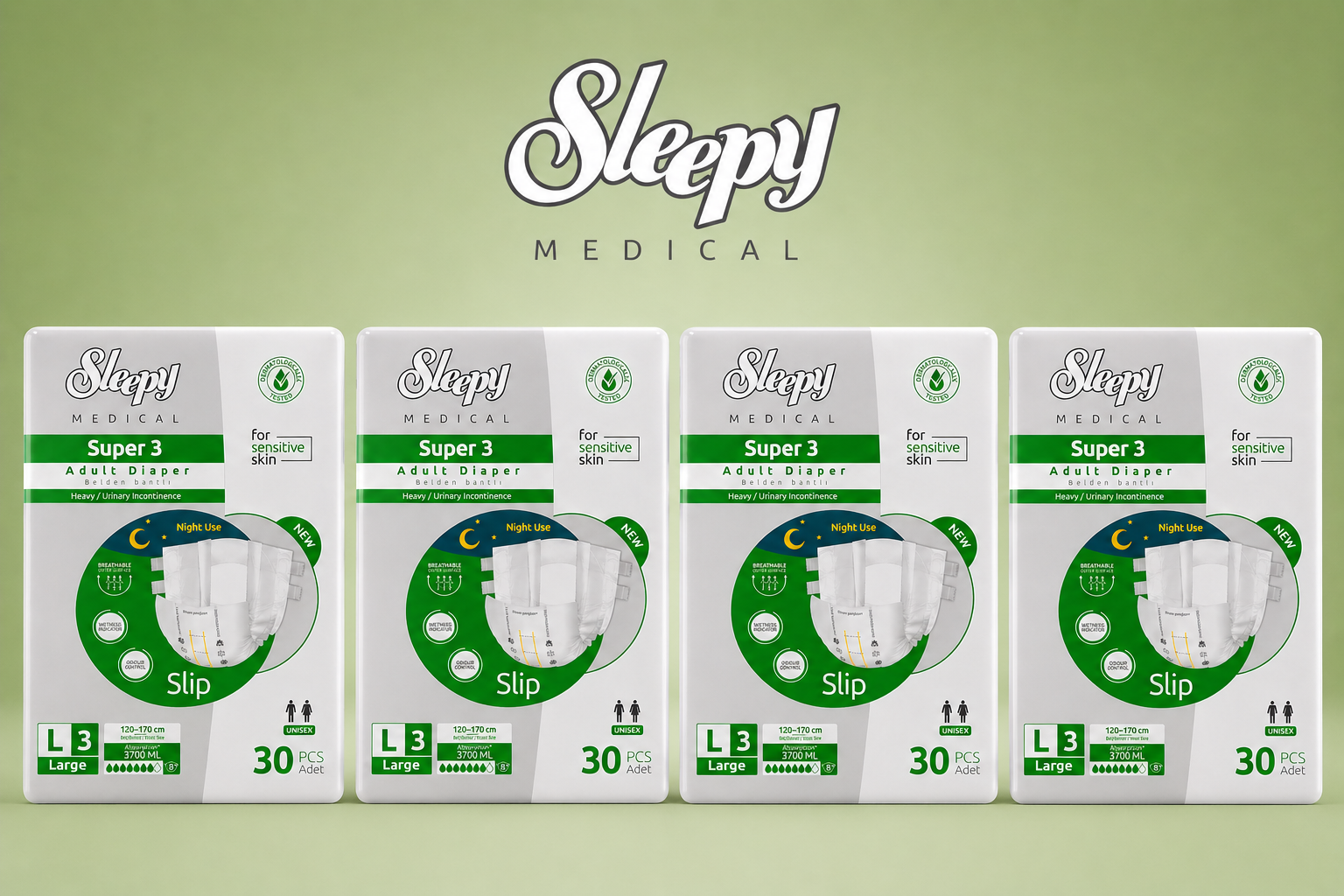 Sleepy Süper3 Belbantlı Hasta Bezi L Beden 4 Paket 120 Adet