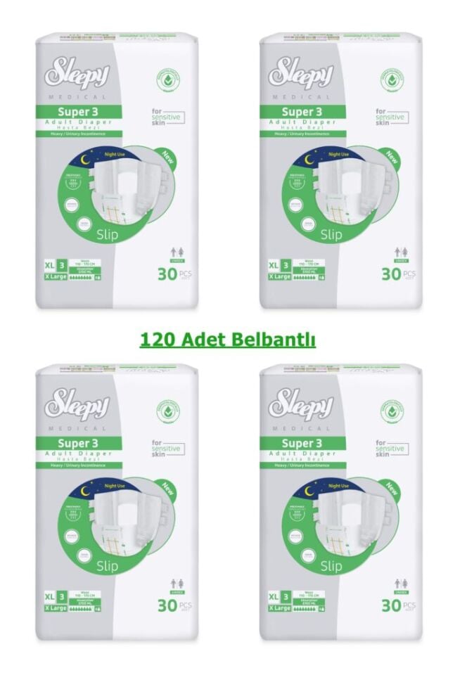 Sleepy Süper3 Belbantlı Hasta Bezi XL Beden 4 Paket 120 Adet