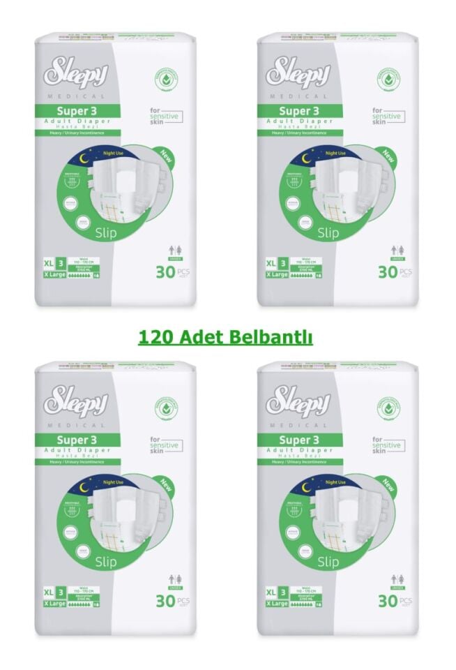 Sleepy Süper3 Belbantlı Hasta Bezi XL Beden 4 Paket 120 Adet