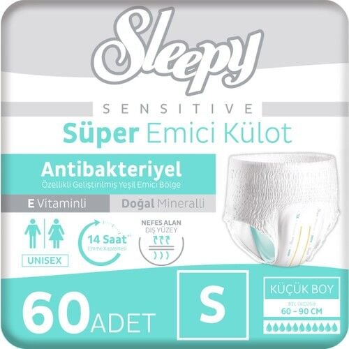 Sleepy Sensitive Antibakteriyel Emici Külot Small 30 - 2 Paket (60 Adet)