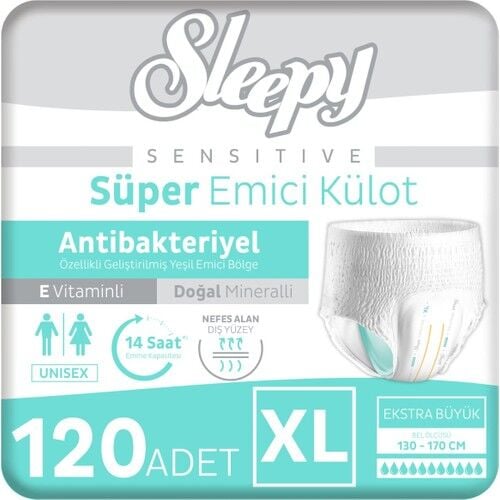 Sleepy Sensitive Antibakteriyel Emici Külot XL 30 - 4 Paket (120 Adet)