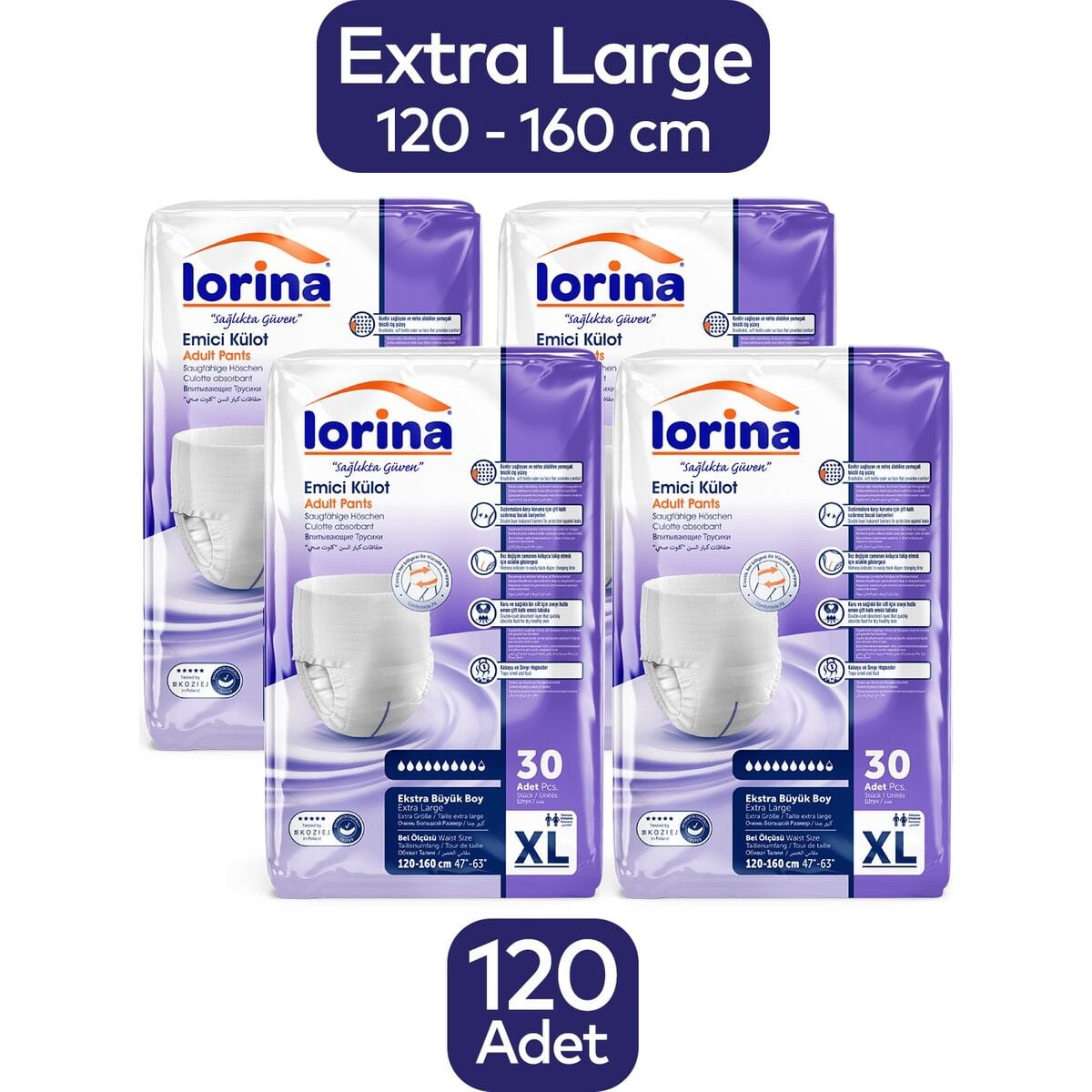Lorina Emici Külot Ekstra Büyük Boy XL 30'lu 4 Adet Hasta Bezi