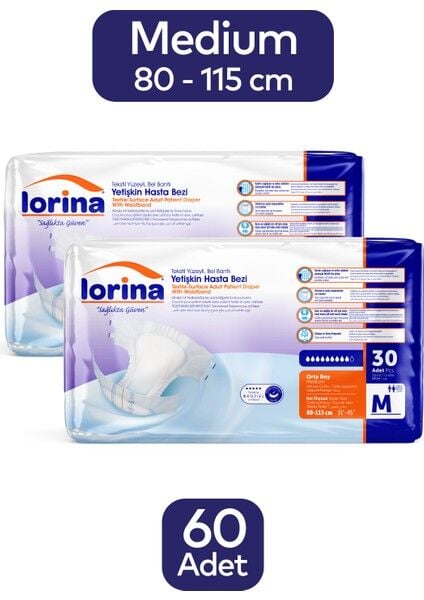 Lorina Bel Bantlı Hasta Bezi Medium 60lı (2 Paket)