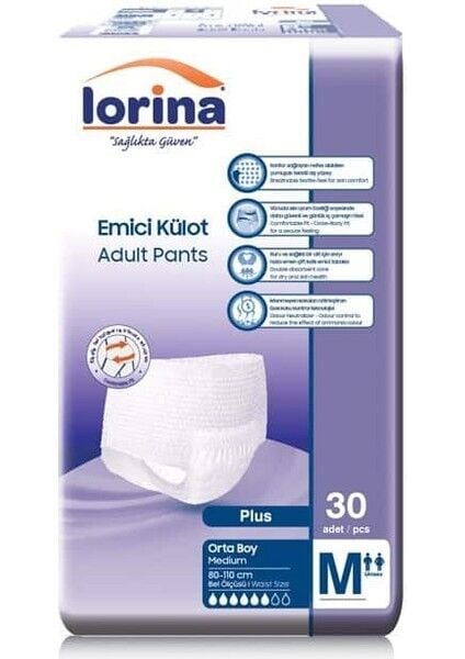 Lorina Yetişkin Emici Külot Medium 30lu 2 Paket 60 Adet