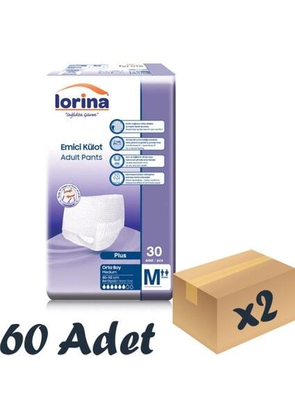 Lorina Yetişkin Emici Külot Medium 30lu 2 Paket 60 Adet