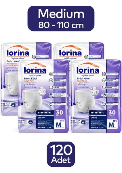 Lorina Yetişkin Emici Külot Medium 30lu 4 Paket 120 Adet