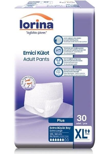 Lorina Yetişkin Emici Külot XLarge 30lu 3 Paket 90 Adet