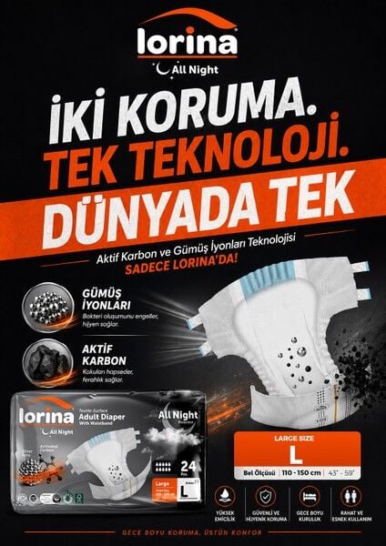 Lorina Allnight Aktif Karbon Gümüş İyon Bel Bantlı Hasta Bezi Large 24lü