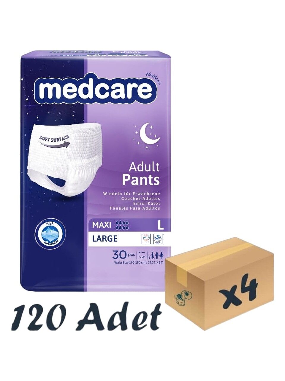 Medcare Maxi Emici Külot 8 Damla Large 120 Adet 4*30 luk paket