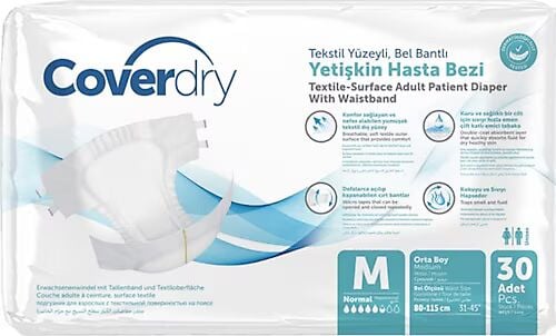 CoverDry Bel Bantlı Hasta Bezi Medium 30 Adet 3 Paket