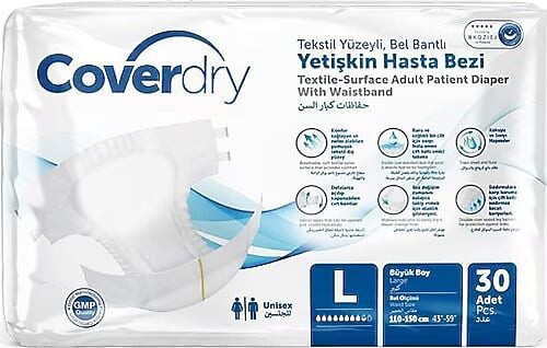 CoverDry Bel Bantlı Hasta Bezi Large 30 Adet 3 Paket