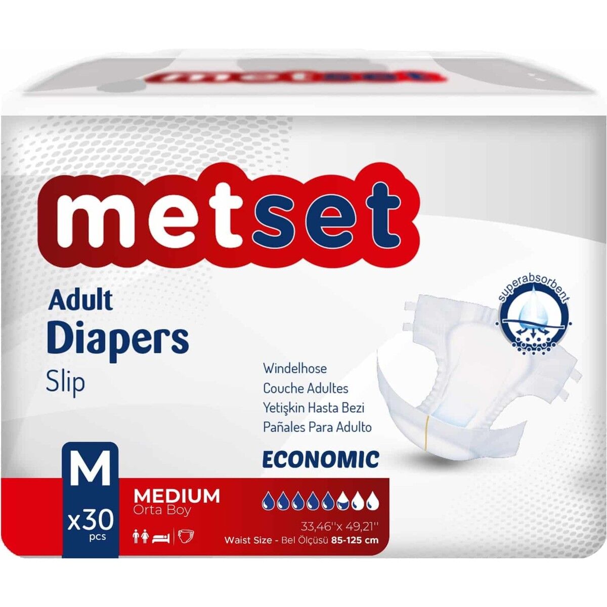 Metset Ekonomik Bel Bantlı Yetişkin Hasta Bezi 5,5 Damla Medium Orta Boy M Beden 30'lu Paket