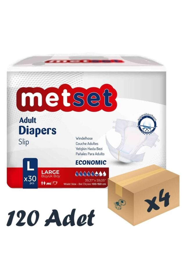 Metset Bel Bantlı Yetişkin Hasta Bezi 5,5 Damla Large Büyük Boy 30'lu 4 Paket 120 Adet