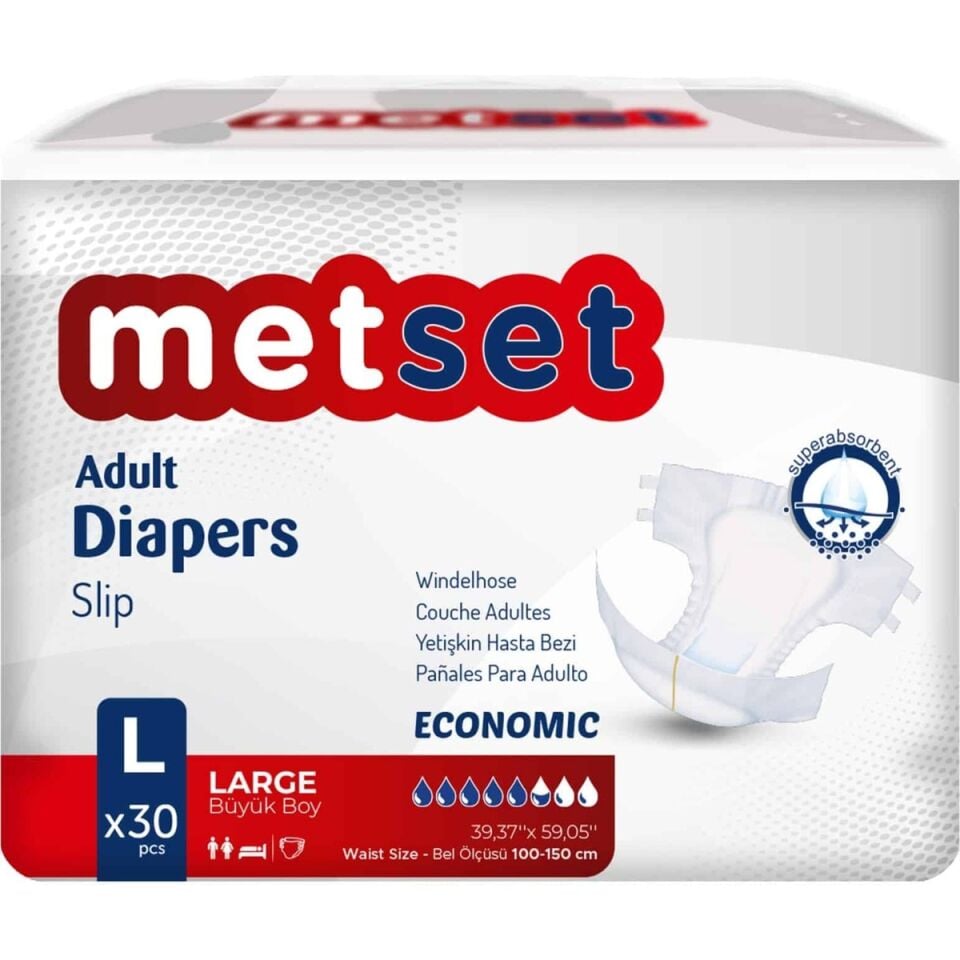 Metset Ekonomik Bel Bantlı Yetişkin Hasta Bezi 5,5 Damla Large Büyük Boy L Beden 30'lu Paket