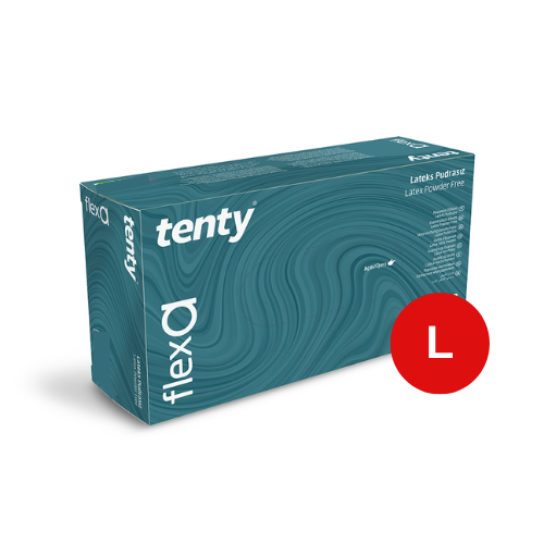 Tenty Flex Lateks Pudrasız Muayene Eldiveni Large- 100'lü Kutu