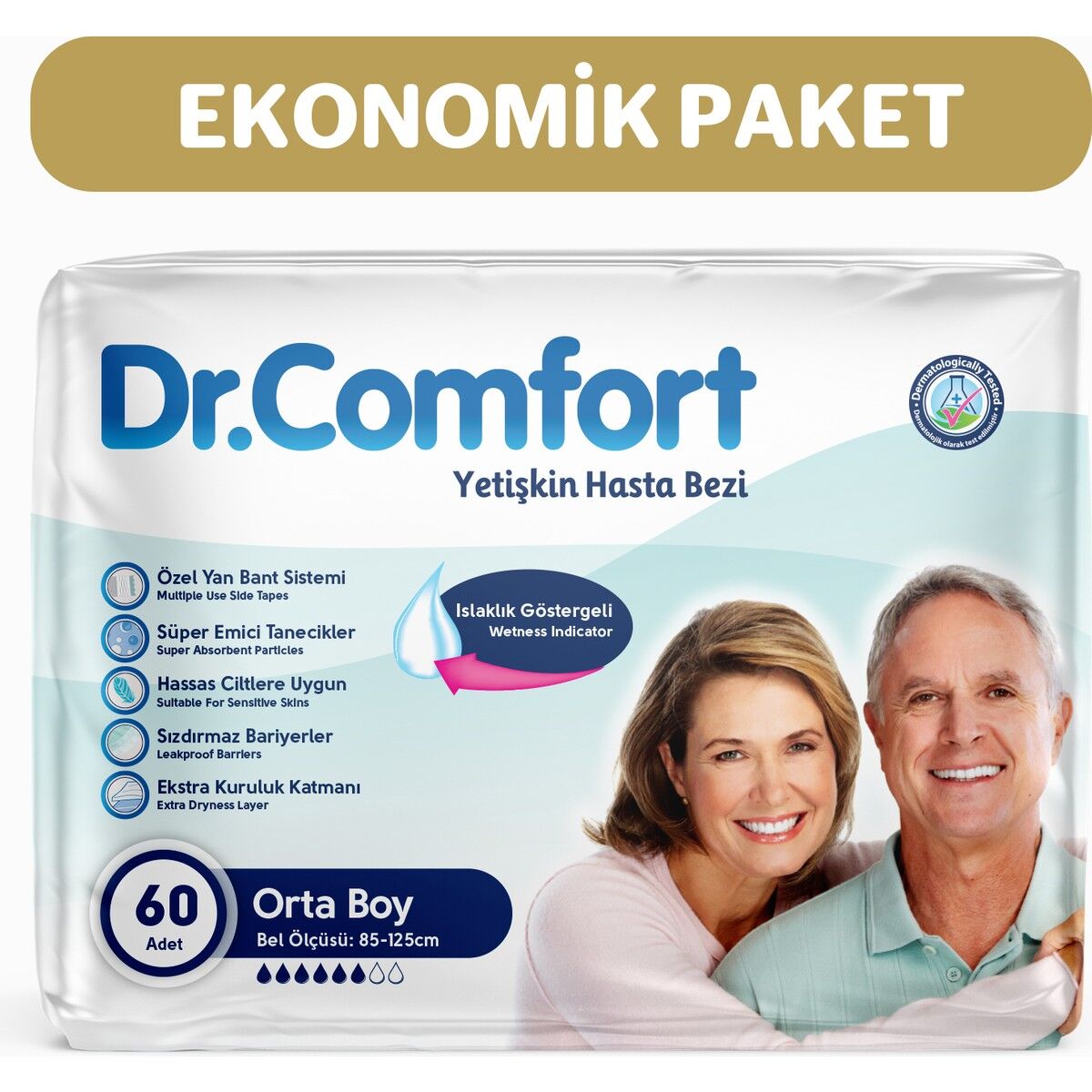 DR.COMFORT Yetişkin Bel Bağlamalı Hasta Bezi Medium 30'Lu 2 Paket 60 Adet