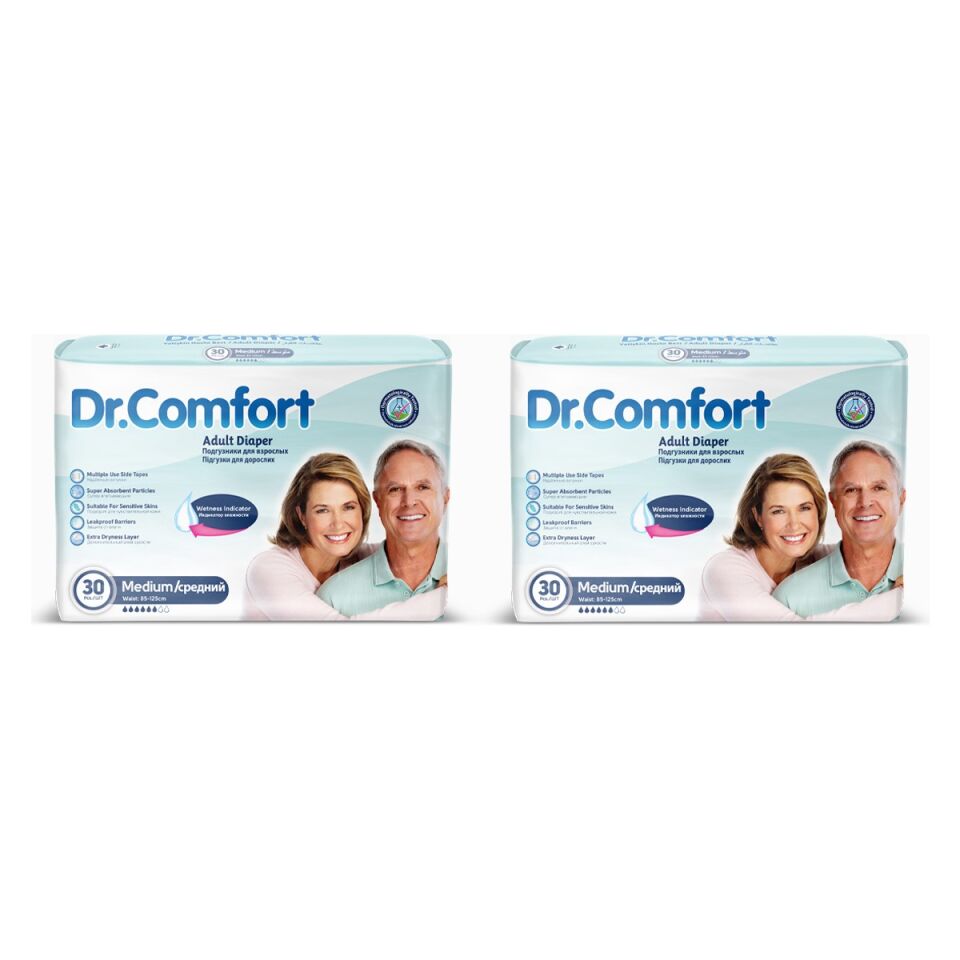 DR.COMFORT Yetişkin Bel Bağlamalı Hasta Bezi Medium 30'Lu 2 Paket 60 Adet