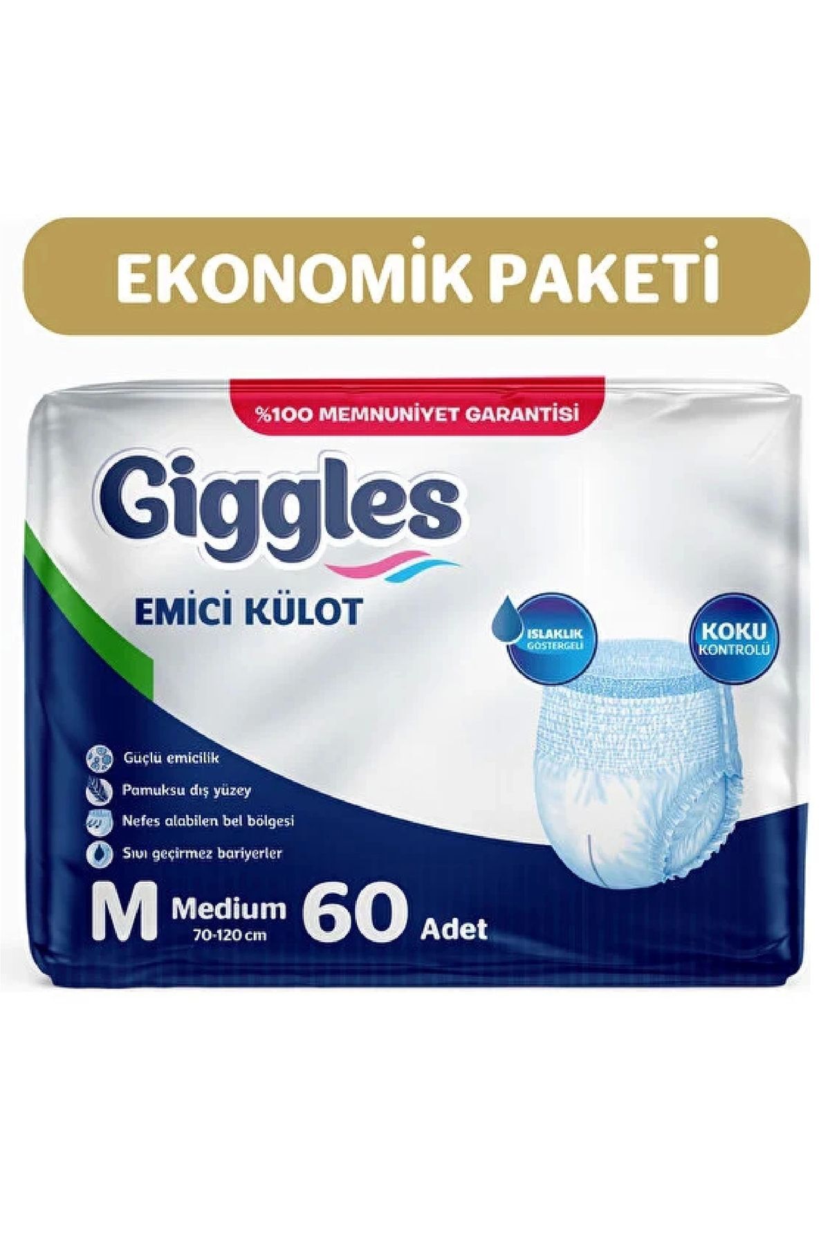 Giggles Yetişkin Emici Külot Bez Orta Boy (MEDİUM) 30'lu 2 Paket (60 ADET) Bel Boy 70-120 Cm