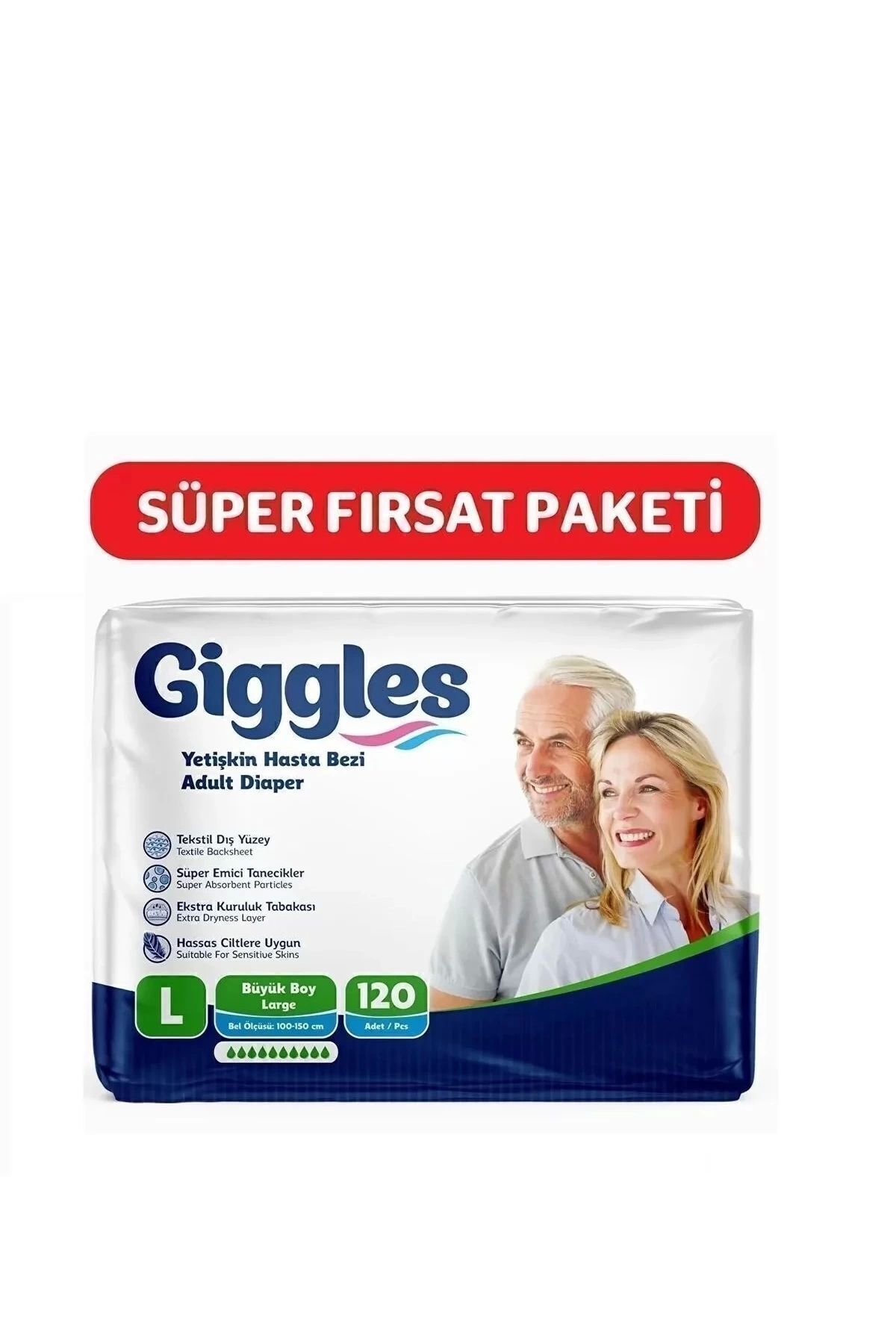 Giggles Yetişkin Bel Bağlamalı Hasta Bezi Large 30'lu 4 Paket 120 Adet