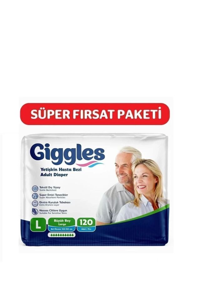 Giggles Yetişkin Bel Bağlamalı Hasta Bezi Large 30'lu 4 Paket 120 Adet