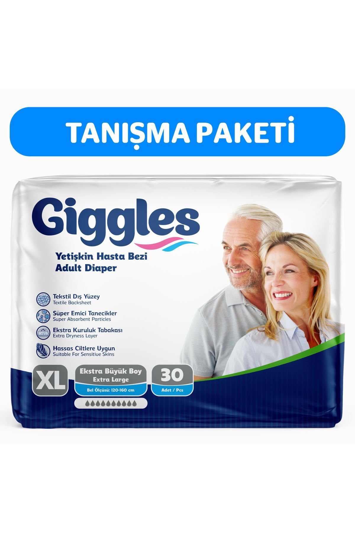 Giggles Hasta Bezi Yetişkin Bel Bantlı Tekstil Yüzey Ekstra Büyük (XL) 30 Adet Tekli Pk