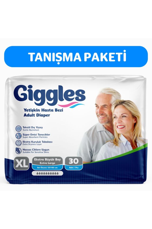 Giggles Hasta Bezi Yetişkin Bel Bantlı Tekstil Yüzey Ekstra Büyük (XL) 30 Adet Tekli Pk