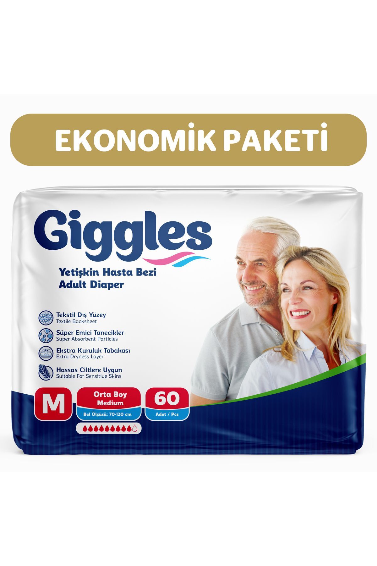 Giggles Yetişkin Hasta Bezi Medium 2 Paket (60 Adet)