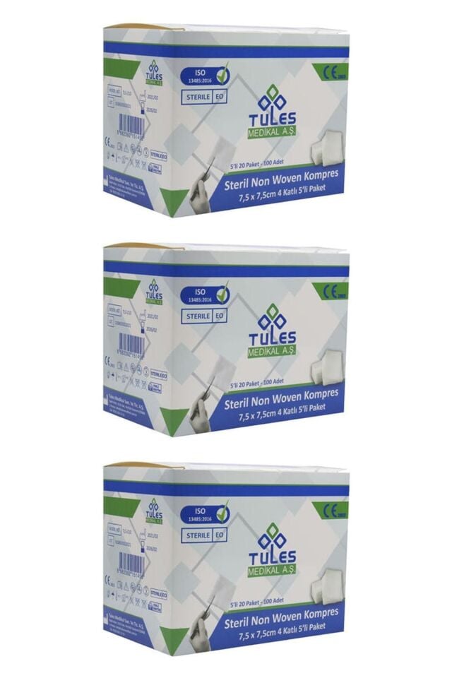 Tules Non-woven Steril Gazlı Bez Gaz Kompres 7,5 X 7,5cm 300 Adet